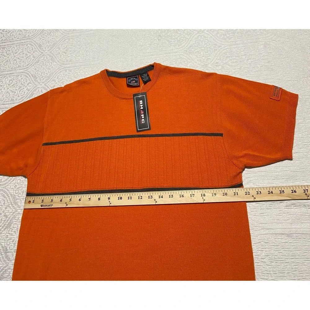 BHPC Beverly Hills Polo Club Orange‎ Gray Striped Knit T-Shirt Medium